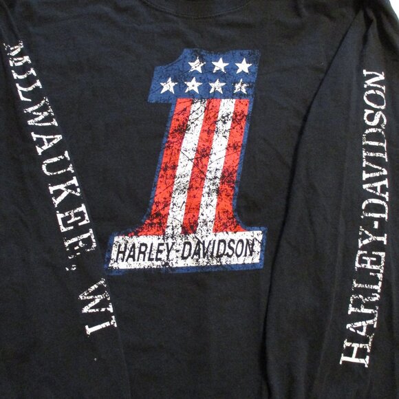 Harley Davidson Museum Men Large Black Red White Graphic Long Sleeve Shirt - Picture 3 of 12